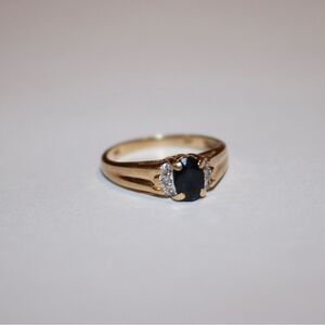 REAL 14k Yellow Gold Sapphire Gemstone Engagement Ring Diamond Accents